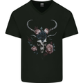 A Gothic Goat Skull With Flowers Roses Goth Mens V-Neck Cotton T-Shirt Black