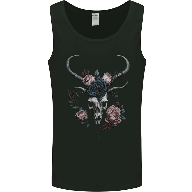 A Gothic Goat Skull With Flowers Roses Goth Mens Vest Tank Top Black