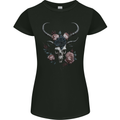 A Gothic Goat Skull With Flowers Roses Goth Womens Petite Cut T-Shirt Black