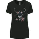 A Gothic Goat Skull With Flowers Roses Goth Womens Wider Cut T-Shirt Black
