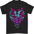A Gothic Heart With Roses Skull Mens T-Shirt 100% Cotton Black