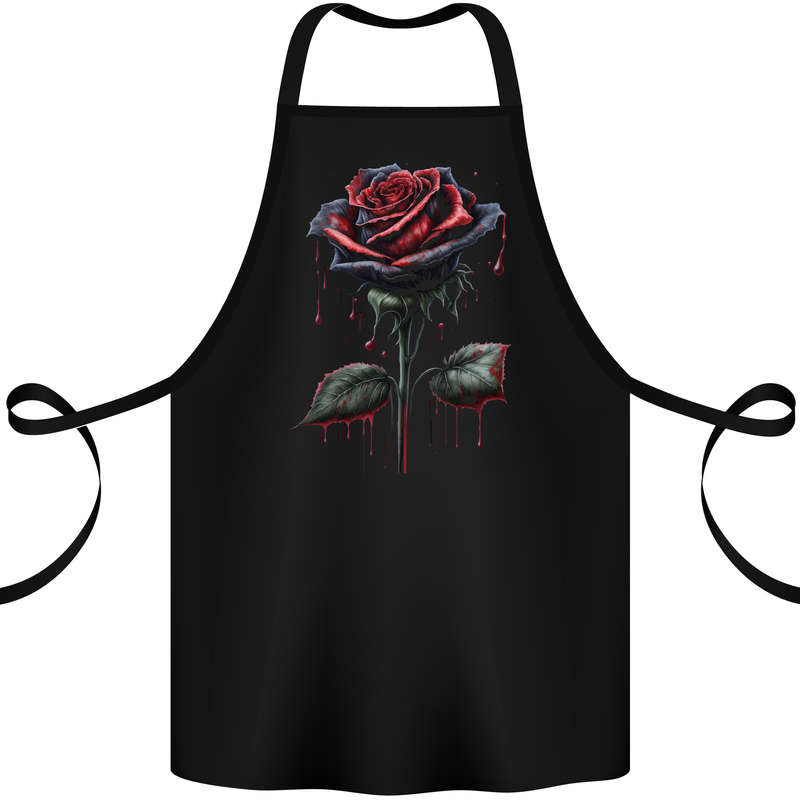 A Gothic Rose Dripping With Blood Goth Cotton Apron 100% Organic Black