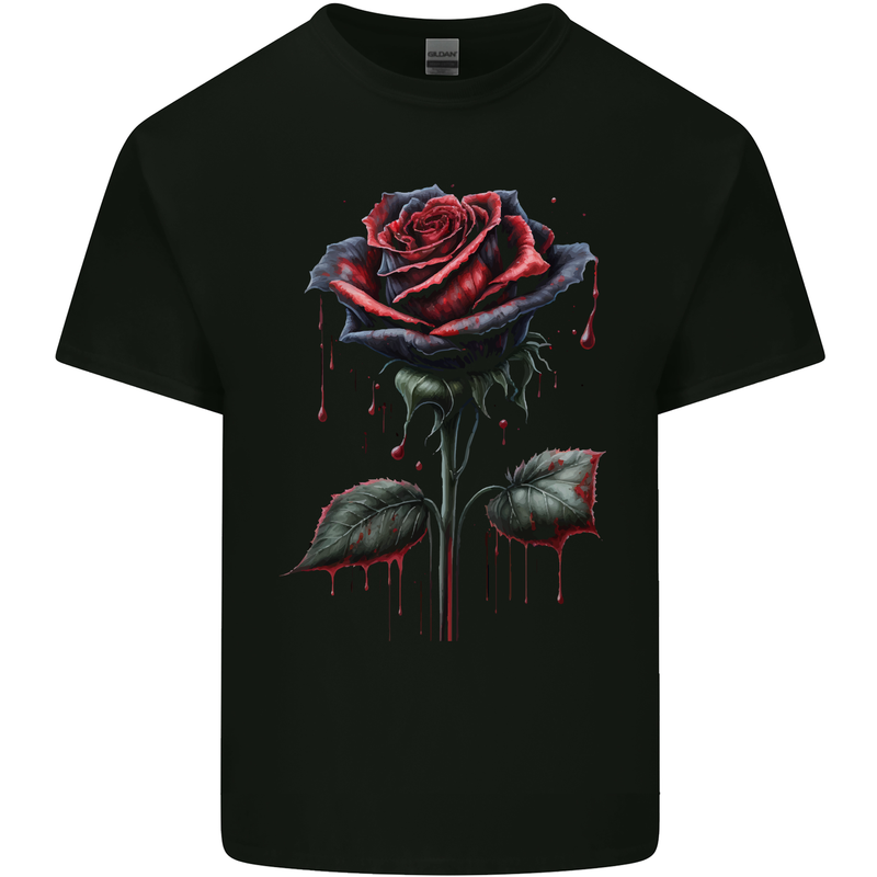 A Gothic Rose Dripping With Blood Goth Mens Cotton T-Shirt Tee Top Black