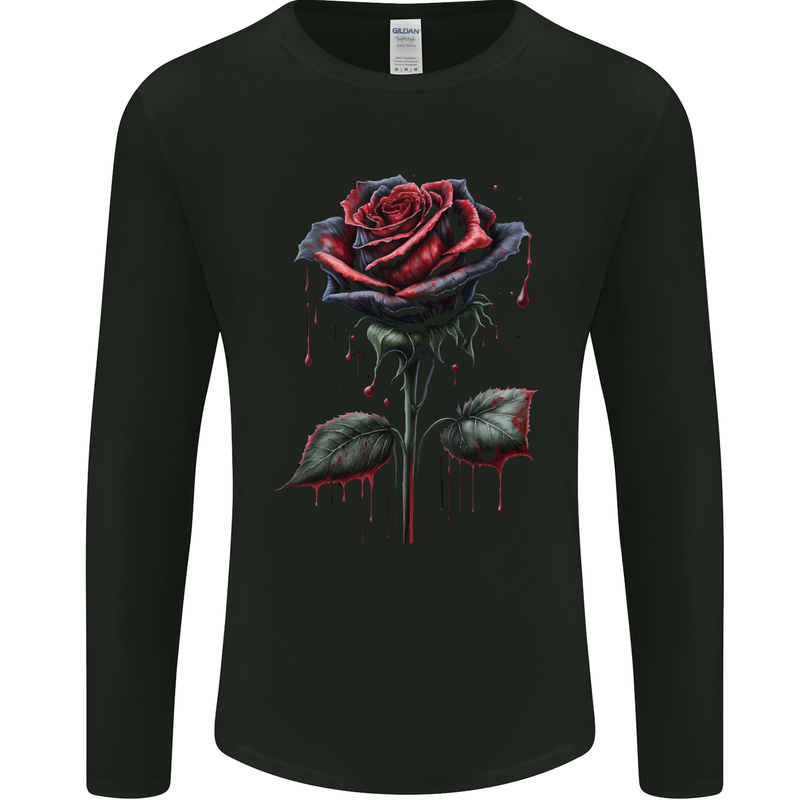 A Gothic Rose Dripping With Blood Goth Mens Long Sleeve T-Shirt Black