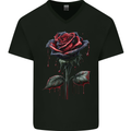 A Gothic Rose Dripping With Blood Goth Mens V-Neck Cotton T-Shirt Black