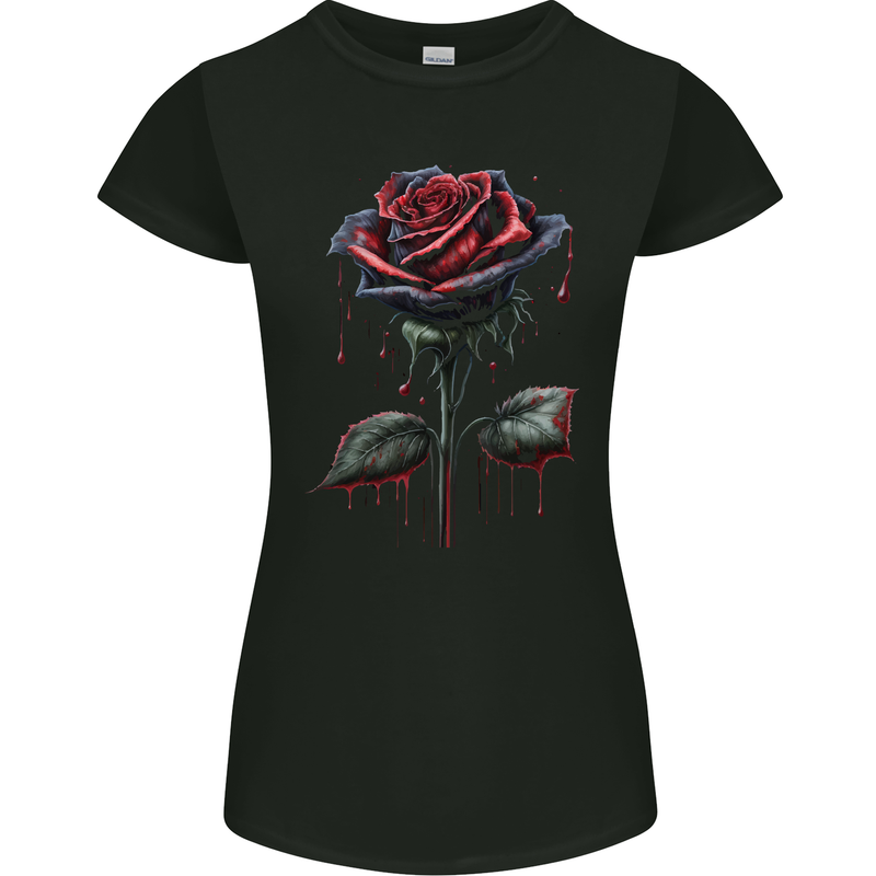 A Gothic Rose Dripping With Blood Goth Womens Petite Cut T-Shirt Black