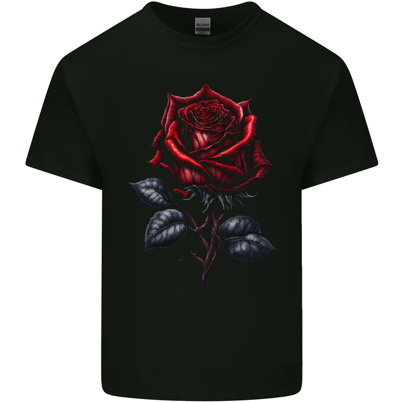 A Gothic Rose Goth Mens Cotton T-Shirt Tee Top Black