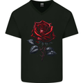 A Gothic Rose Goth Mens V-Neck Cotton T-Shirt Black