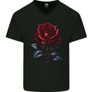 A Gothic Rose Goth Mens V-Neck Cotton T-Shirt Black