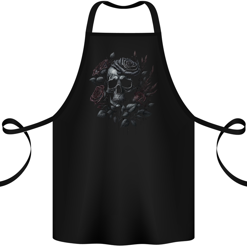 A Gothic Skull With Flowers Roses Cotton Apron 100% Organic Black