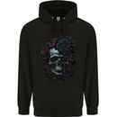 A Gothic Skull With Flowers Roses Goth Childrens Kids Hoodie Black