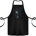 A Gothic Skull With Flowers Roses Goth Cotton Apron 100% Organic Black