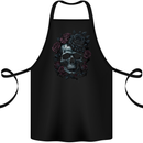 A Gothic Skull With Flowers Roses Goth Cotton Apron 100% Organic Black