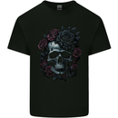 A Gothic Skull With Flowers Roses Goth Kids T-Shirt Childrens Black