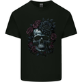 A Gothic Skull With Flowers Roses Goth Mens Cotton T-Shirt Tee Top Black