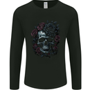 A Gothic Skull With Flowers Roses Goth Mens Long Sleeve T-Shirt Black