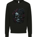 A Gothic Skull With Flowers Roses Goth Mens Sweatshirt Jumper Black