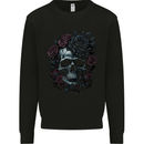 A Gothic Skull With Flowers Roses Goth Mens Sweatshirt Jumper Black