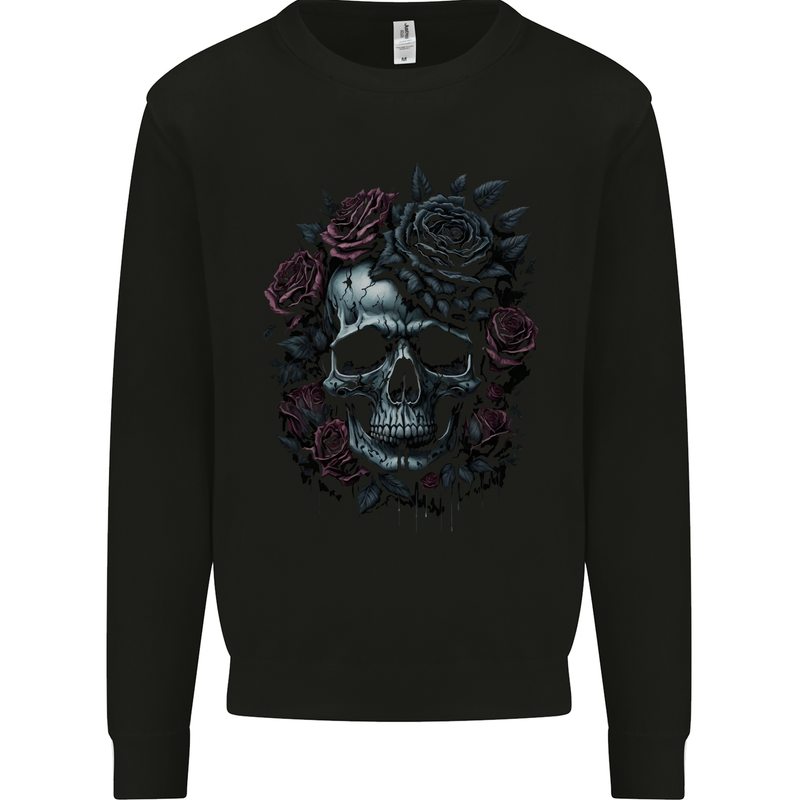 A Gothic Skull With Flowers Roses Goth Mens Sweatshirt Jumper Black