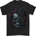 A Gothic Skull With Flowers Roses Goth Mens T-Shirt 100% Cotton BLACK