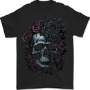 A Gothic Skull With Flowers Roses Goth Mens T-Shirt 100% Cotton BLACK