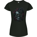 A Gothic Skull With Flowers Roses Goth Womens Petite Cut T-Shirt Black