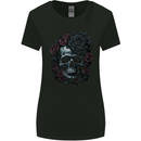 A Gothic Skull With Flowers Roses Goth Womens Wider Cut T-Shirt Black