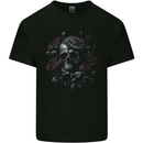 A Gothic Skull With Flowers Roses Kids T-Shirt Childrens Black