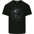 A Gothic Skull With Flowers Roses Mens Cotton T-Shirt Tee Top Black