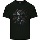 A Gothic Skull With Flowers Roses Mens Cotton T-Shirt Tee Top Black