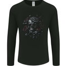 A Gothic Skull With Flowers Roses Mens Long Sleeve T-Shirt Black
