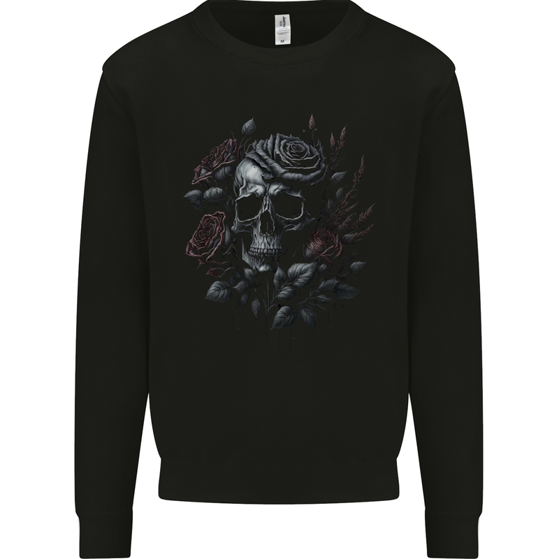 A Gothic Skull With Flowers Roses Mens Sweatshirt Jumper Black