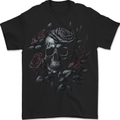 A Gothic Skull With Flowers Roses Mens T-Shirt 100% Cotton BLACK