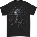 A Gothic Skull With Flowers Roses Mens T-Shirt 100% Cotton BLACK