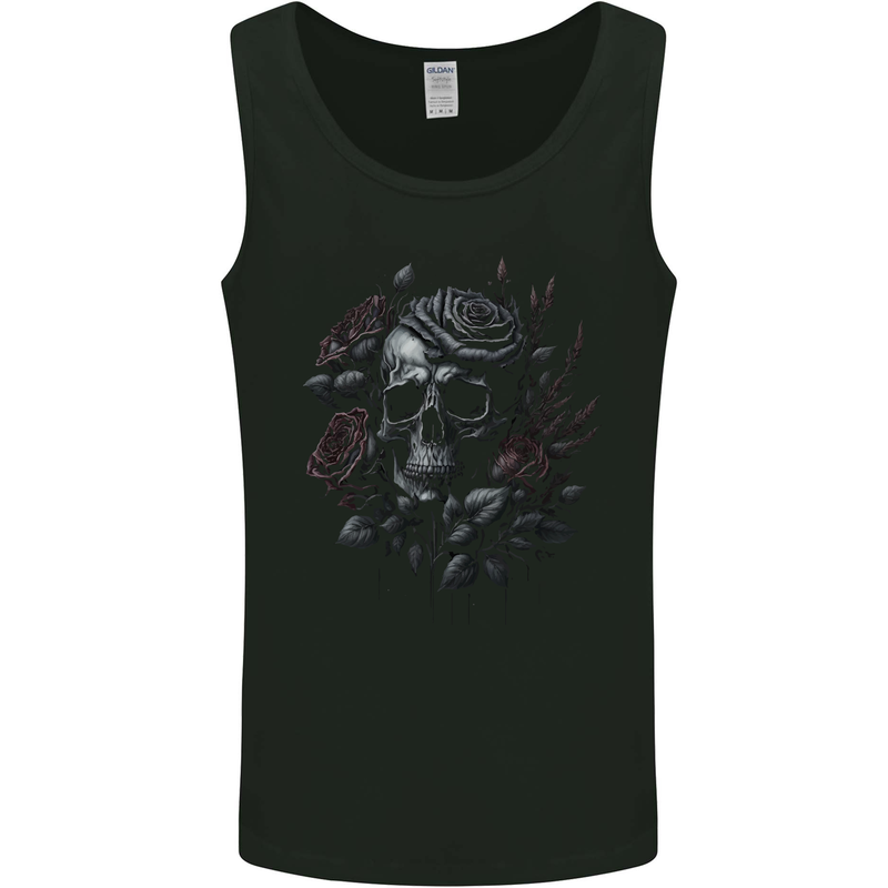 A Gothic Skull With Flowers Roses Mens Vest Tank Top Black