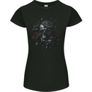 A Gothic Skull With Flowers Roses Womens Petite Cut T-Shirt Black