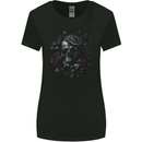 A Gothic Skull With Flowers Roses Womens Wider Cut T-Shirt Black