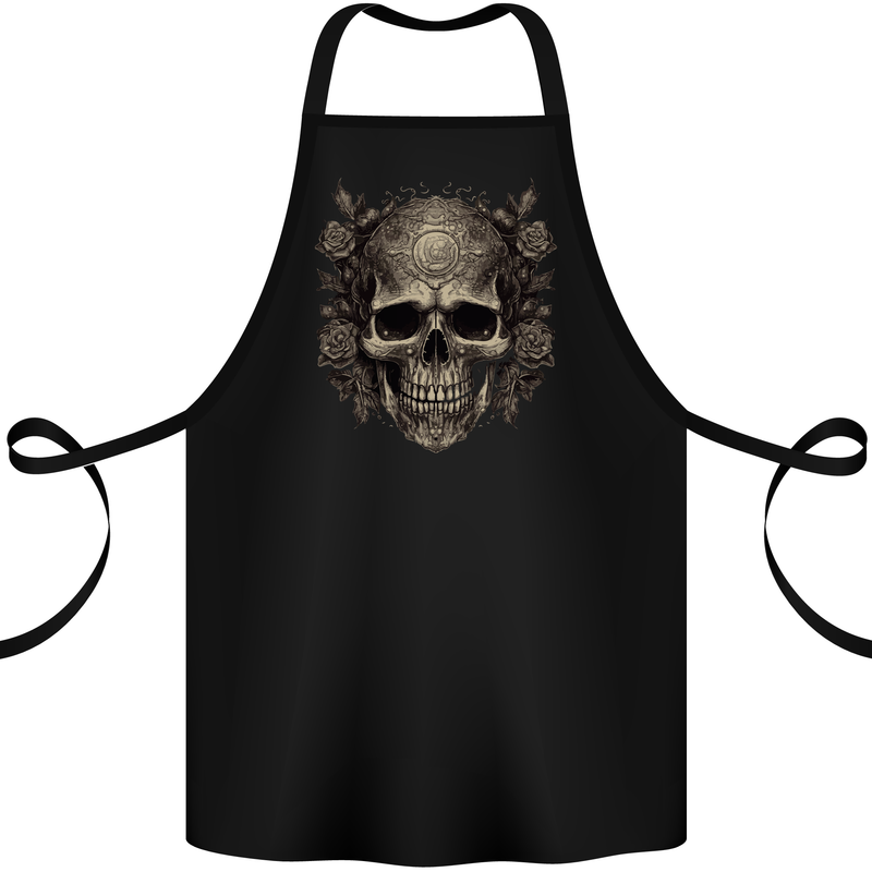A Gothic Skull With Roses Cotton Apron 100% Organic Black