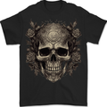 A Gothic Skull With Roses Mens T-Shirt 100% Cotton BLACK