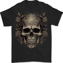 A Gothic Skull With Roses Mens T-Shirt 100% Cotton BLACK