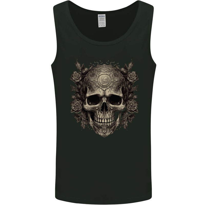 A Gothic Skull With Roses Mens Vest Tank Top Black