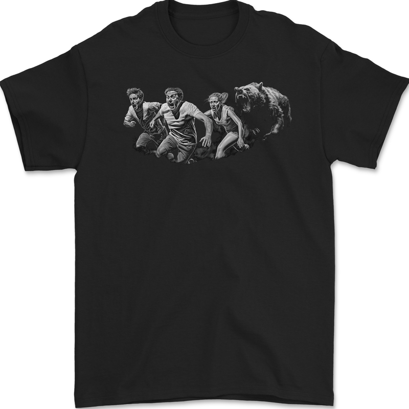 A Grizzly Bear Chasing Hiking Camping Travelling Mens Gildan Cotton T-Shirt Black