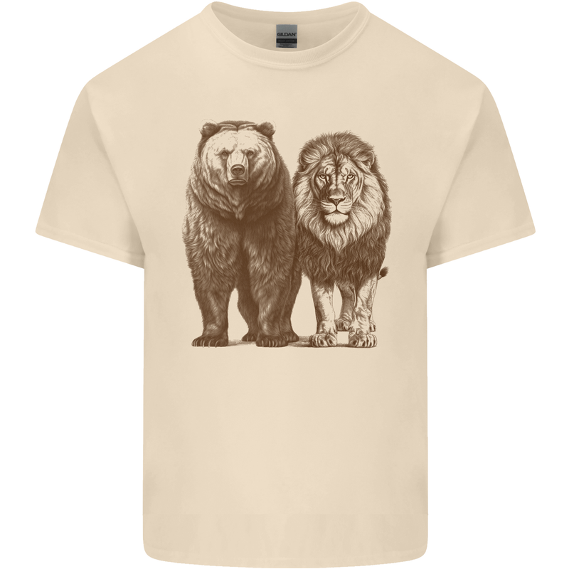 A Grizzly Bear and a Lion Mens Cotton T-Shirt Tee Top Natural