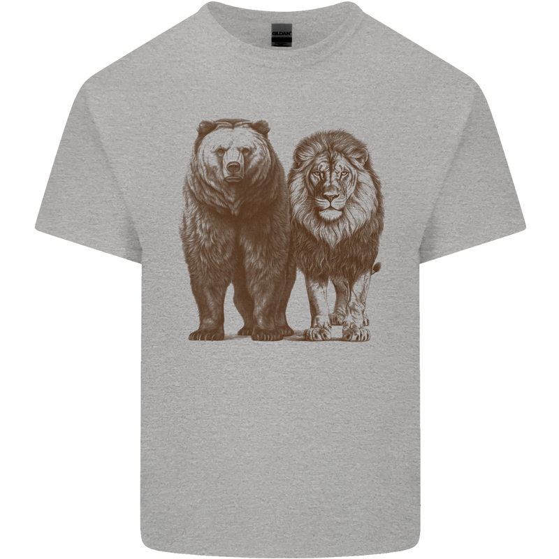 A Grizzly Bear and a Lion Mens Cotton T-Shirt Tee Top Sports Grey