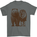 A Grizzly Bear and a Lion Mens T-Shirt 100% Cotton Charcoal