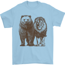 A Grizzly Bear and a Lion Mens T-Shirt 100% Cotton Light Blue