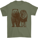 A Grizzly Bear and a Lion Mens T-Shirt 100% Cotton Military Green