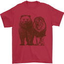 A Grizzly Bear and a Lion Mens T-Shirt 100% Cotton Red