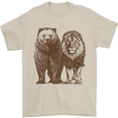 A Grizzly Bear and a Lion Mens T-Shirt 100% Cotton Sand