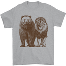 A Grizzly Bear and a Lion Mens T-Shirt 100% Cotton Sports Grey